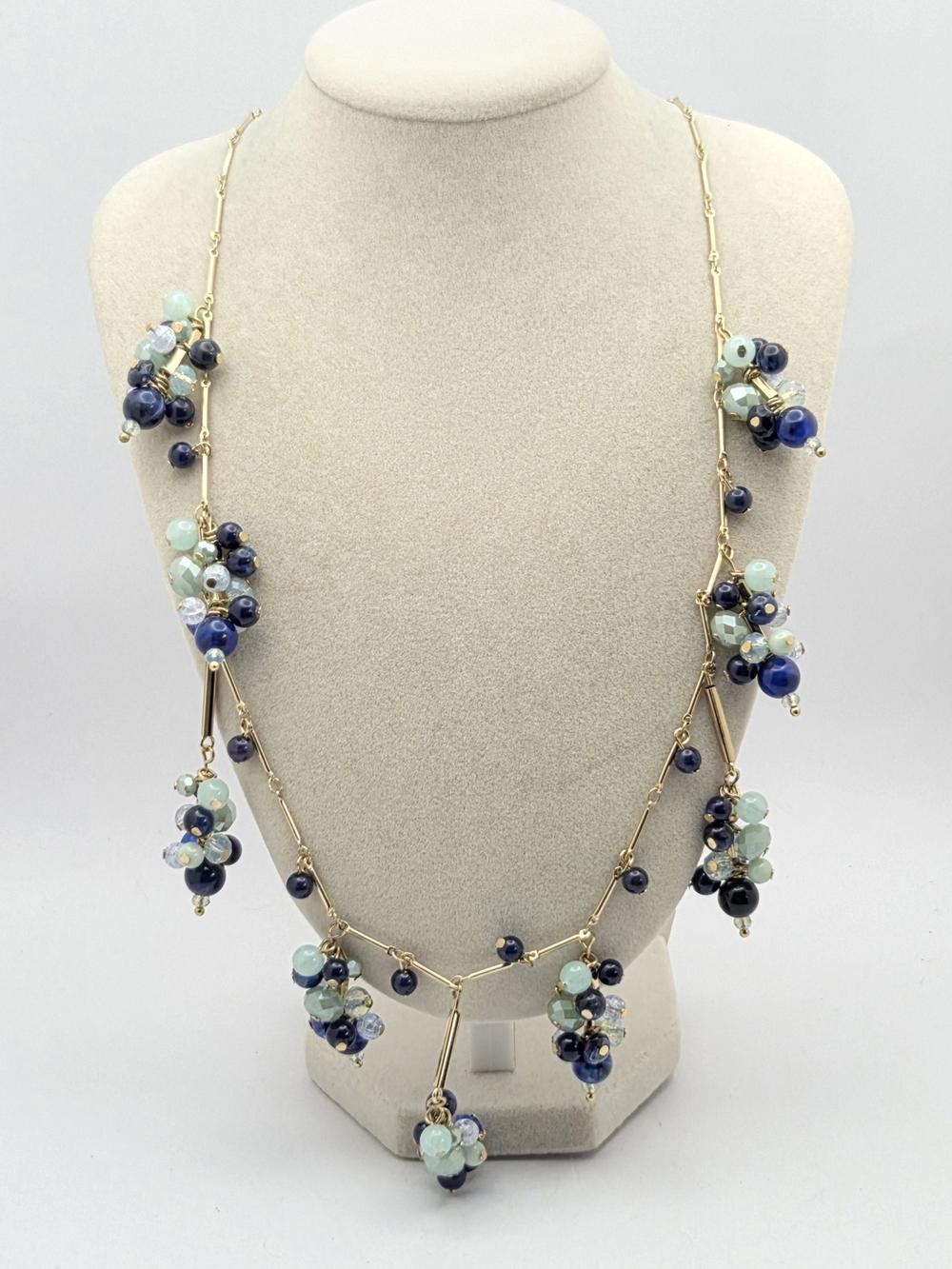 Talbots NWT Blue & Mint Cluster Bead Long Necklace 38"